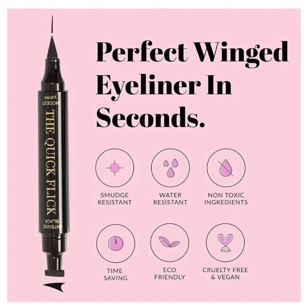 THE QUICK FLICK Intense Black Eyeliner Stamp For Perfect Wings Modest 10mm NIB
